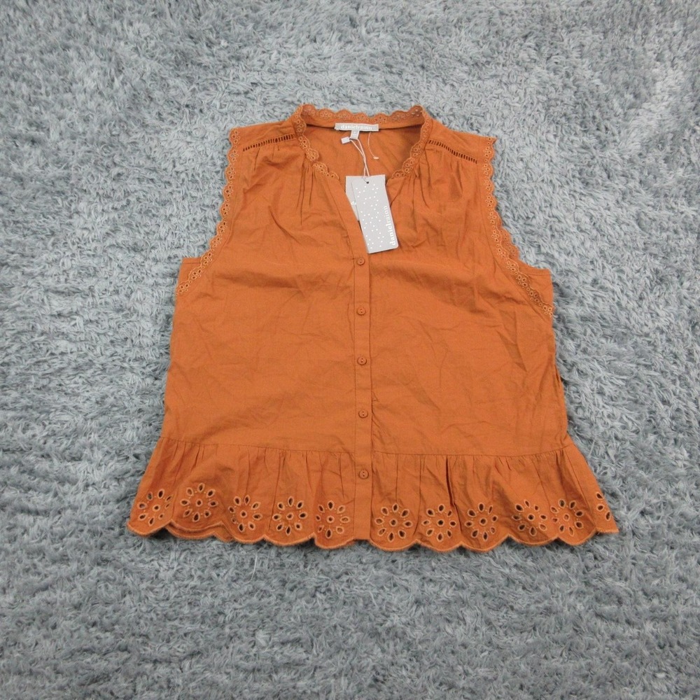Daniel Rainn Blouse Womens Medium Brown Sleeveless Eyelet Ruffle Button NWT
